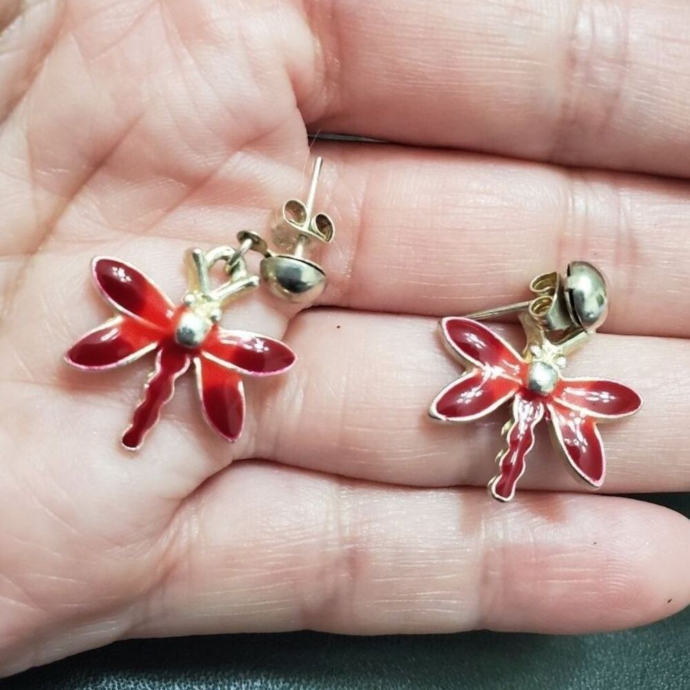 Silver tone dragonfly earrings